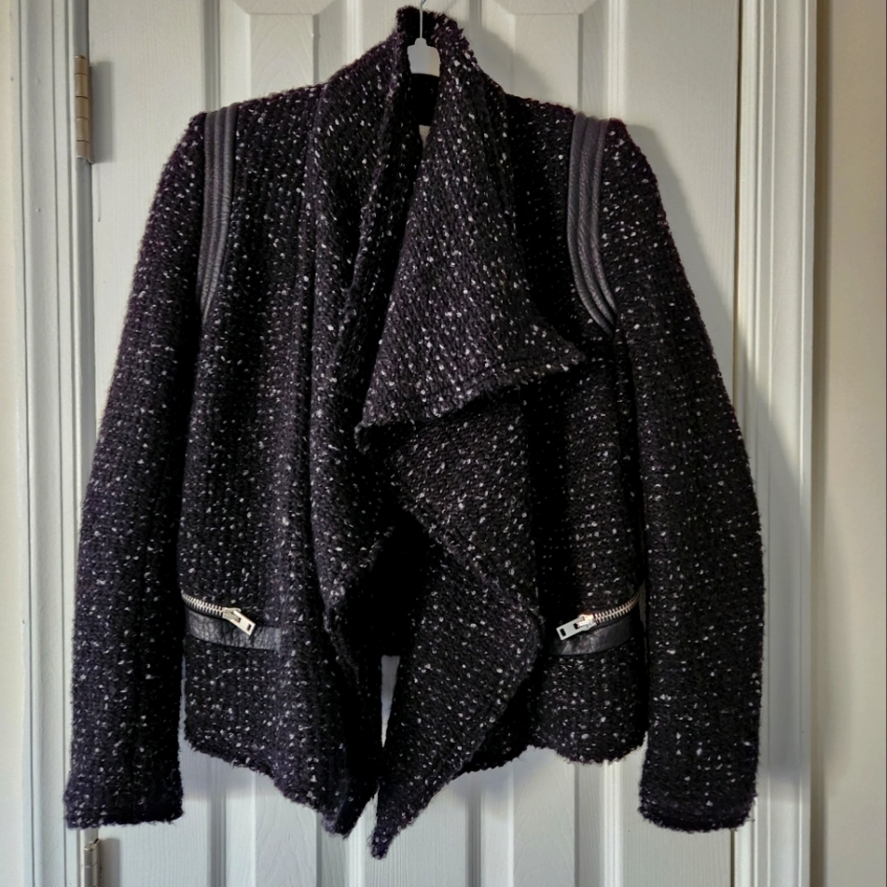 IRO heavy sweater jacket with leather detailing size:40 (small)